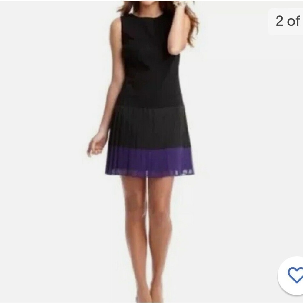 Ann Taylor LOFT Size 6 Womens Purple Black Drop Waist Pleated Skirt Dress